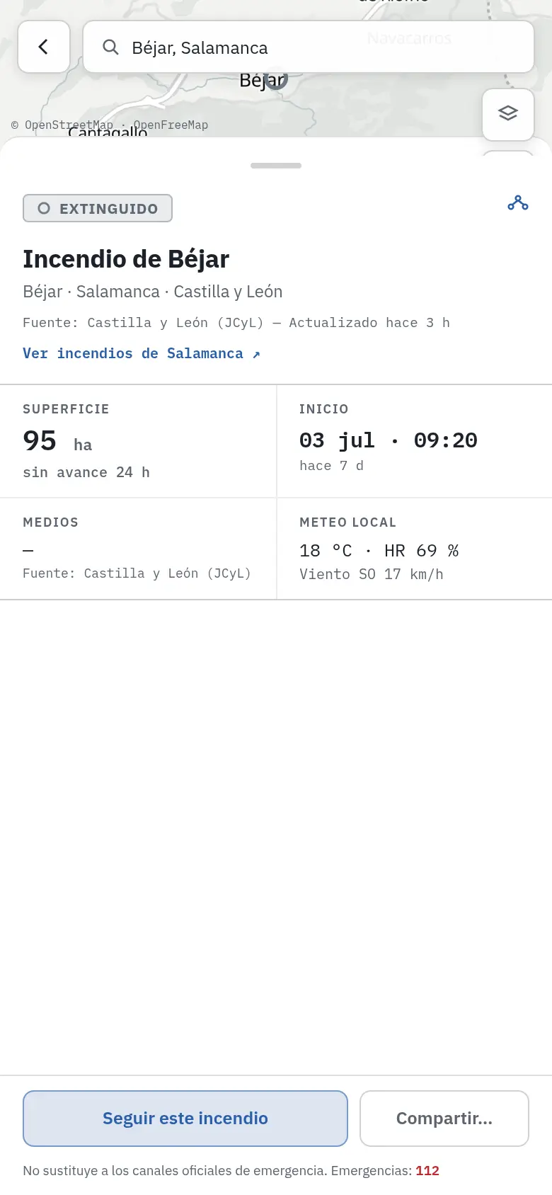Captura de la pantalla «Ficha» de Incendib, con datos de demostración